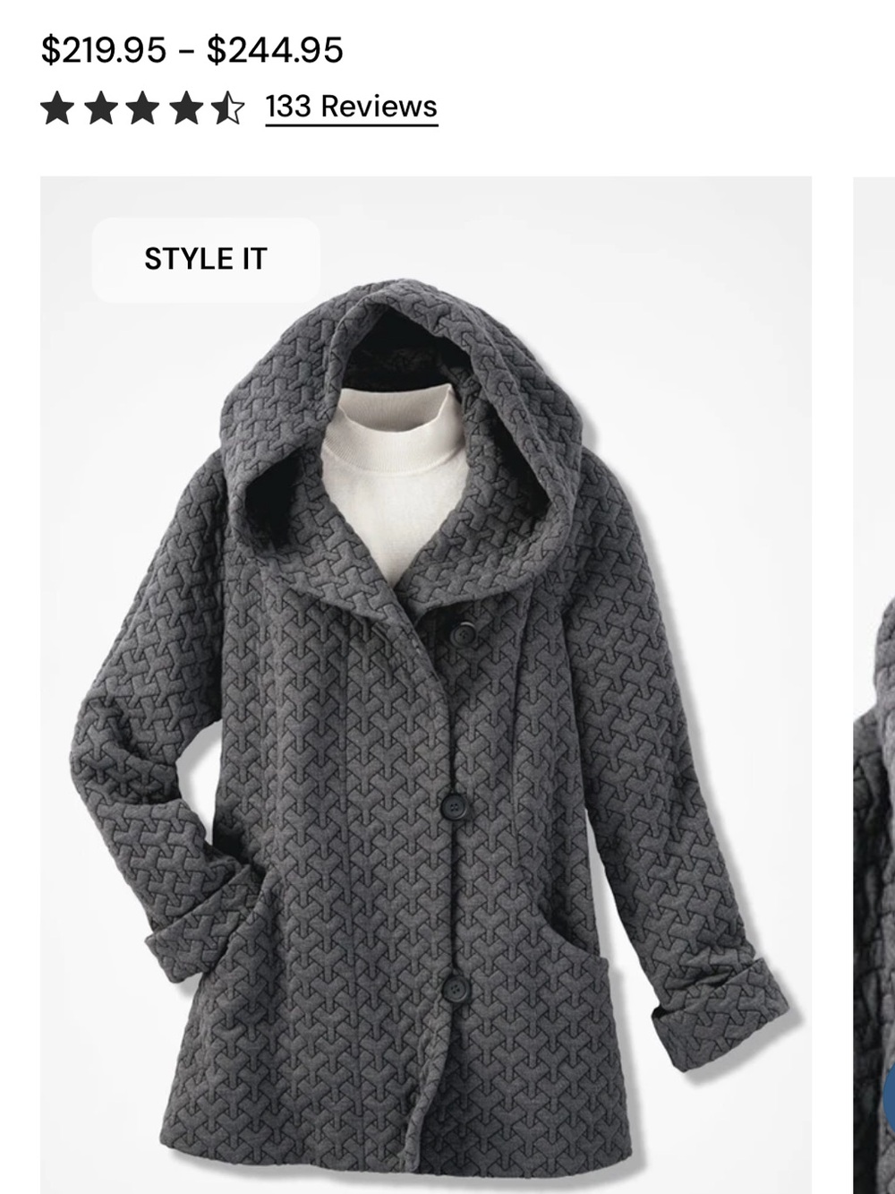 Coldwater Creek Quilted Hooded Pea Coat - Gray